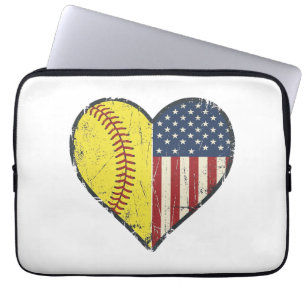Patriottische Softbal Hart Vintage Vector Design_1 Laptop Sleeve