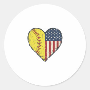 Patriottische Softbal Hart Vintage Vector Design_1 Ronde Sticker