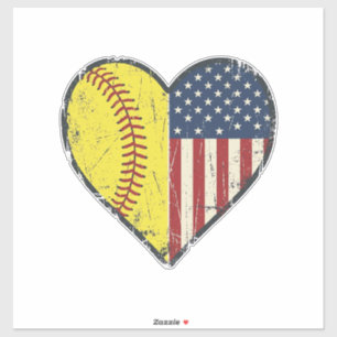 Patriottische Softbal Hart Vintage Vector Design_1 Sticker
