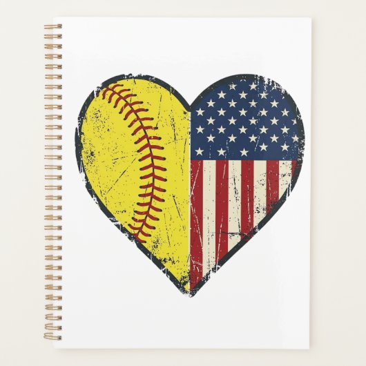 Patriottische Softball Hart Vintage Vector Design_ Planner (Voorkant)