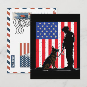 Patriottische Soldaat met Amerikaanse Vlag Ansicht Feestdagenkaart