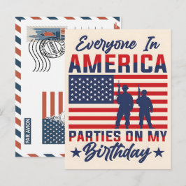 Patriottische Soldaat met Amerikaanse Vlag Ansicht Feestdagenkaart