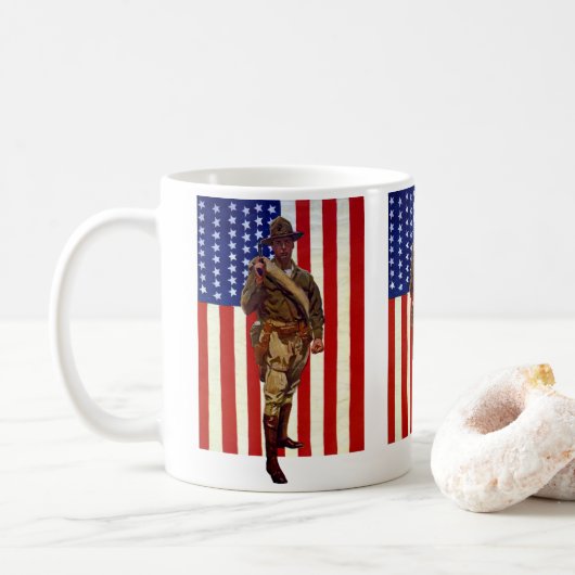 patriottische soldaat met Amerikaanse vlag Koffiemok (Met donut)