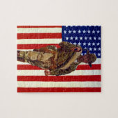  patriottische soldaat met Amerikaanse vlag Legpuzzel (Horizontaal)