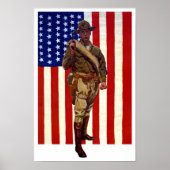  patriottische soldaat met Amerikaanse vlag Poster (Voorkant)