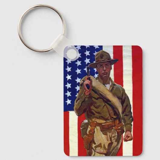  patriottische soldaat met Amerikaanse vlag Sleutelhanger (Voorkant)