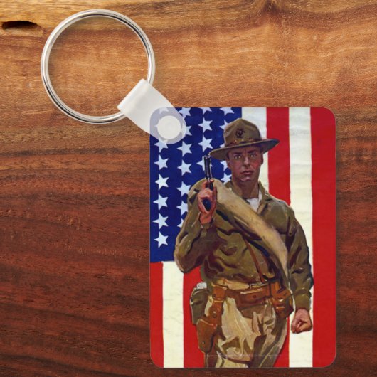  patriottische soldaat met Amerikaanse vlag Sleutelhanger (Voorkant)