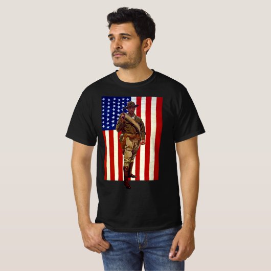  patriottische soldaat met Amerikaanse vlag T-shirt (Voorkant volledig)
