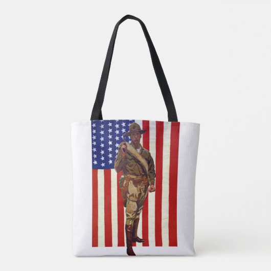 patriottische soldaat met Amerikaanse vlag Tote Bag (Achterkant)