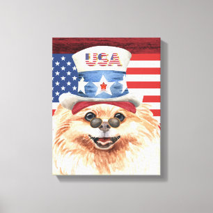 Patriottische Speelgoed pom Dog Amerikaanse vlag Canvas Afdruk
