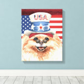 Patriottische Speelgoed pom Hond Amerikaanse vlag Canvas Afdruk (Insitu (Houten vloer))