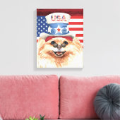 Patriottische Speelgoed pom Hond Amerikaanse vlag Canvas Afdruk (Insitu (Woonkamer))