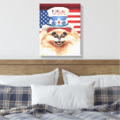 Patriottische Speelgoed pom Hond Amerikaanse vlag Canvas Afdruk (Insitu (Slaapkamer))