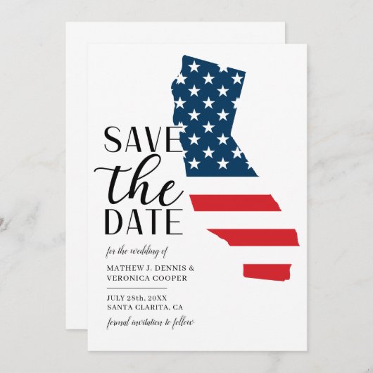 Patriottische staat Californië bestemming bruiloft Save The Date (Voorkant / Achterkant)