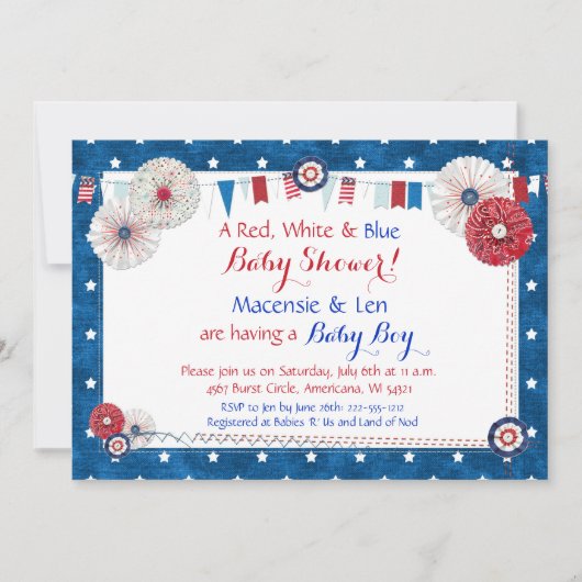 Patriottische Star Baby Shower-uitnodigingen - Lan Kaart (Voorkant)