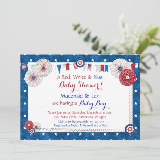 Patriottische Star Baby Shower-uitnodigingen - Lan Kaart (Staand voorkant)
