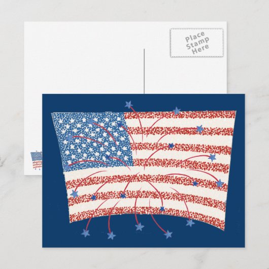 Patriottische Star Fireworks op Pointillism U S Fl Briefkaart (Voorkant / Achterkant)
