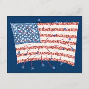 Patriottische Star Fireworks op Pointillism U S Fl Briefkaart