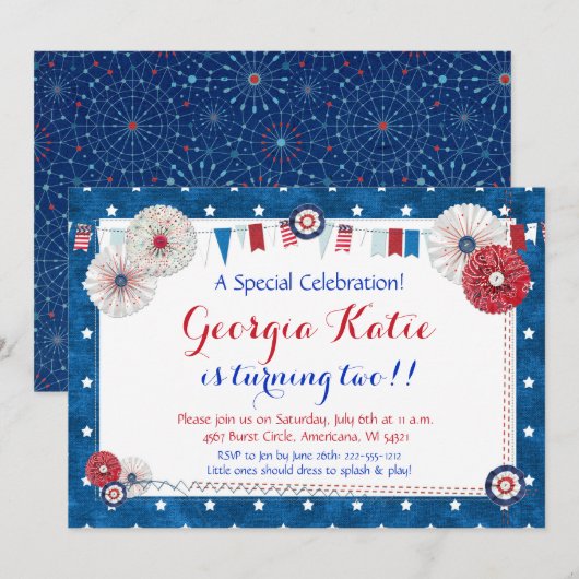 Patriottische Star Verjaardag Uitnodigingen - Land (Voorkant / Achterkant)
