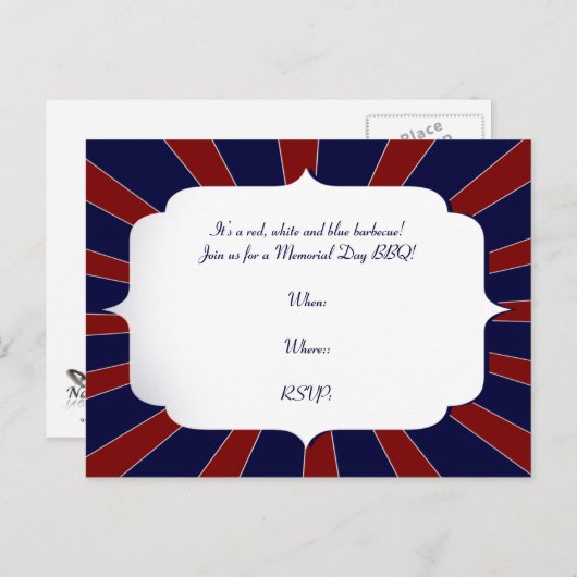 Patriottische Starburst in rood wit en blauw Uitnodiging Briefkaart (Voorkant / Achterkant)