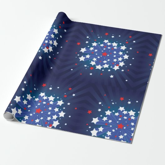 Patriottische Starburst Rood Wit en Blauw USA Cadeaupapier (Uitgerold)