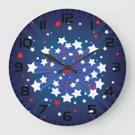 Patriottische Starburst Rood Wit en Blauw USA Grote Klok (Voorkant)