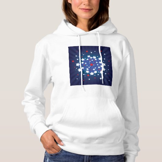 Patriottische Starburst Rood Wit en Blauw USA Hoodie (Voorkant)