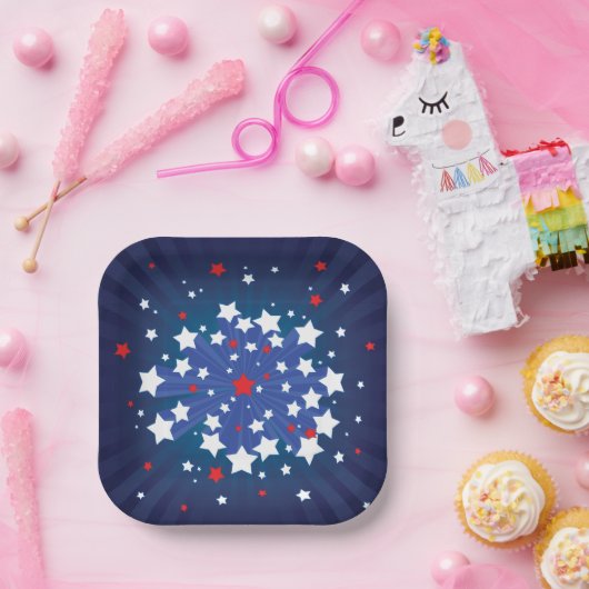 Patriottische Starburst Rood Wit en Blauw USA Papieren Bordje (Feest)