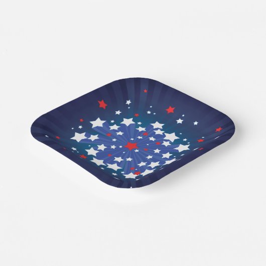 Patriottische Starburst Rood Wit en Blauw USA Papieren Bordje (Gebogen)