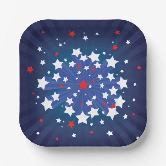 Patriottische Starburst Rood Wit en Blauw USA Papieren Bordje (Voorkant)