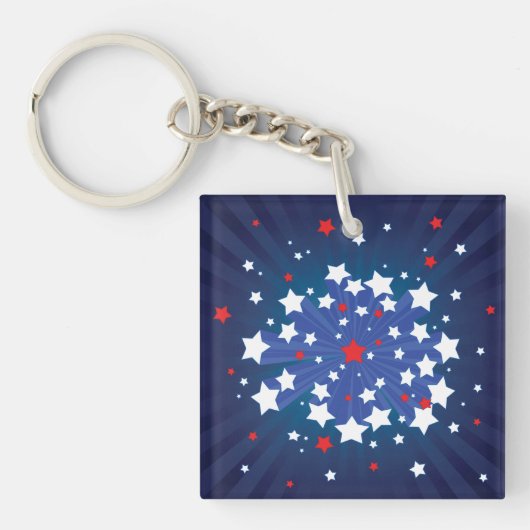 Patriottische Starburst Rood Wit en Blauw USA Sleutelhanger (Voorkant)