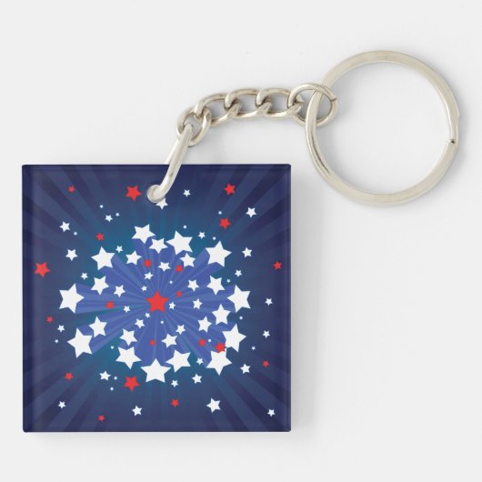 Patriottische Starburst Rood Wit en Blauw USA Sleutelhanger (Achterkant)
