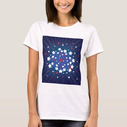 Patriottische Starburst Rood Wit en Blauw USA T-shirt (Voorkant)