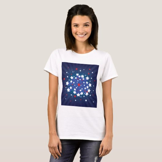 Patriottische Starburst Rood Wit en Blauw USA T-shirt (Voorkant volledig)