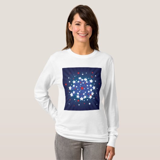 Patriottische Starburst Rood Wit en Blauw USA T-shirt (Voorkant volledig)