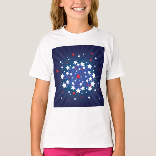 Patriottische Starburst Rood Wit en Blauw USA T-shirt (Voorkant)