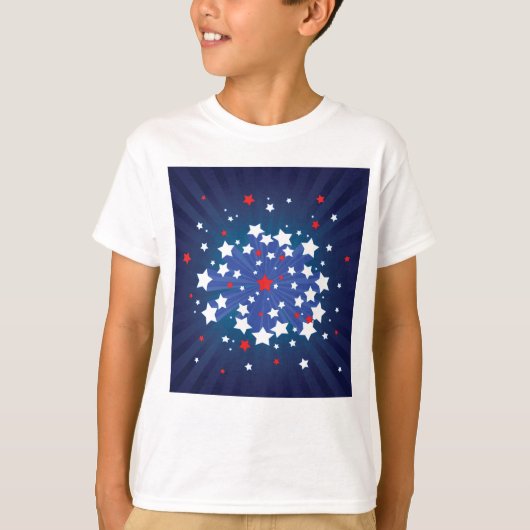 Patriottische Starburst Rood Wit en Blauw USA T-shirt (Voorkant)
