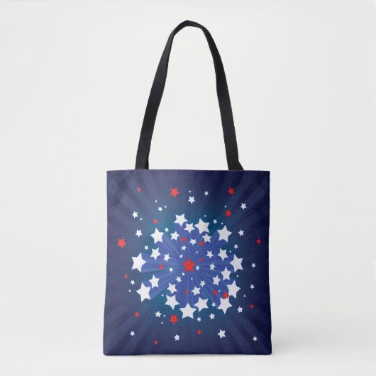 Patriottische Starburst Rood Wit en Blauw USA Tote Bag (Voorkant)