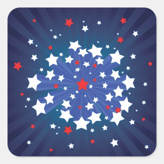 Patriottische Starburst Rood Wit en Blauw USA Vierkante Sticker (Voorkant)