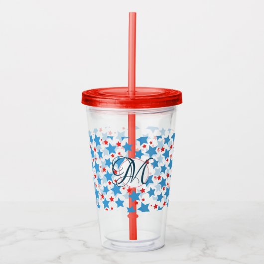 Patriottische staren Patroonmonogram op maat Acryl Drinkbeker (Voorkant)