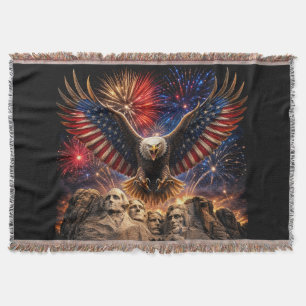 Patriottische Stekelarend Mount Rushmore-Vuurwerk  Deken