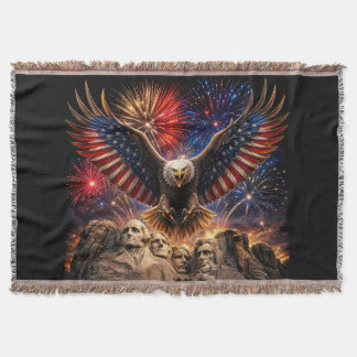 Patriottische Stekelarend Mount Rushmore-Vuurwerk Deken