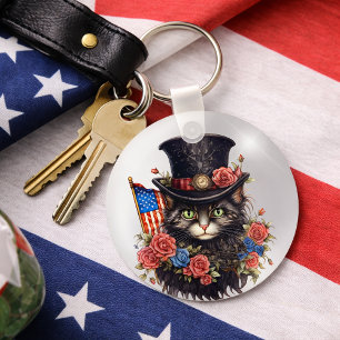 Patriottische Ster met Spetters Kat Sleutelhanger