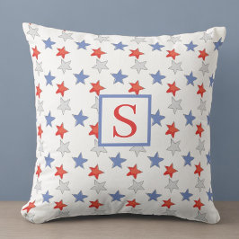 Patriottische Ster Monogram | Rood Wit Blauw Ameri Kussen