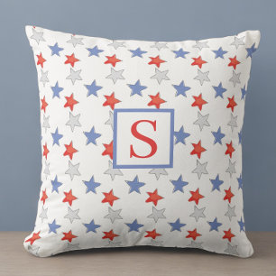 Patriottische Ster Monogram   Rood Wit Blauw Ameri Kussen