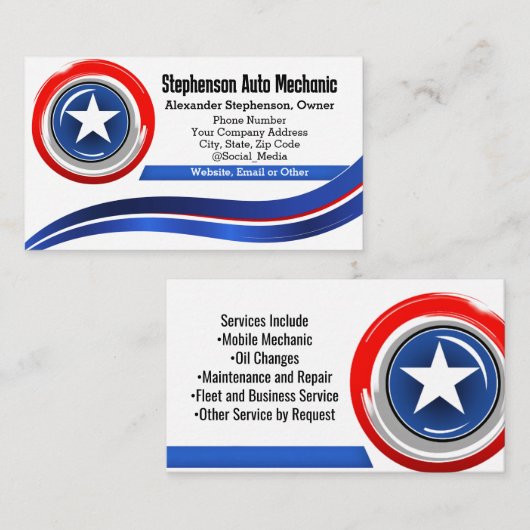 Patriottische ster Rood Wit en Blauw Aannemer Visitekaartje (Voorkant / Achterkant)