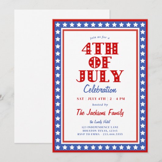 Patriottische sterren 4 juli feest kaart (Voorkant / Achterkant)