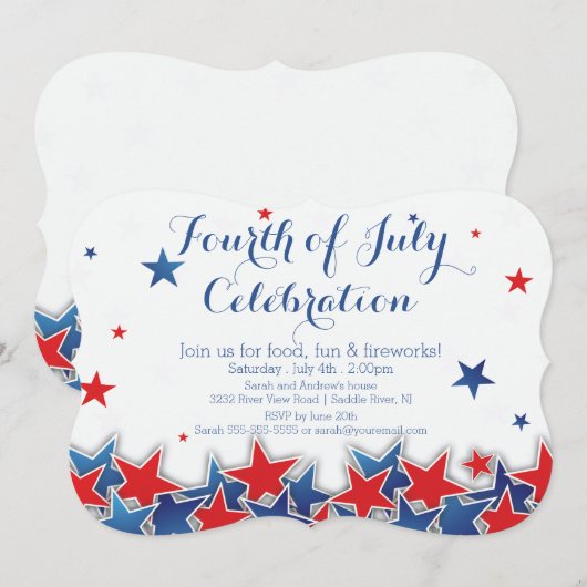 Patriottische sterren 4 juli Uitnodiging voor een (Voorkant / Achterkant)