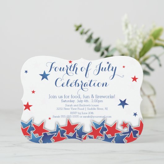 Patriottische sterren 4 juli Uitnodiging voor een  (Staand voorkant)