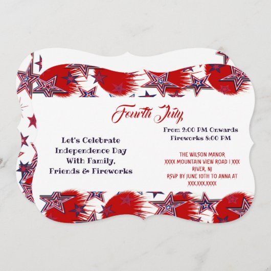 Patriottische Sterren 4th Juli Vuurwerk Feest Rood Kaart (Voorkant / Achterkant)
